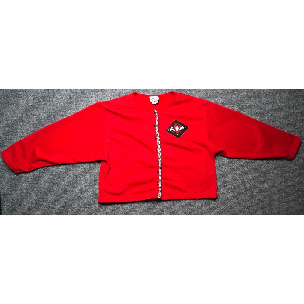 Vintage Oshkosh S Girls‎ Snap Button Cardigan Red Made In USA Custom Patch